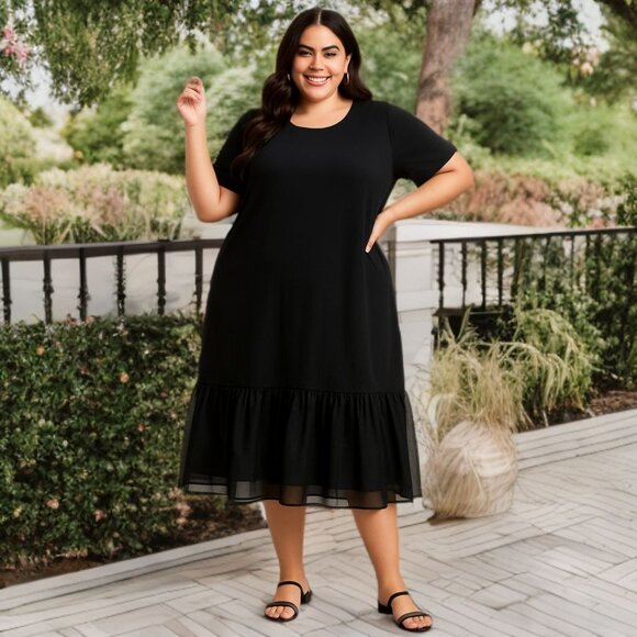 Who What Wear A-Line Tunic Midi Dress Sheer Hem Ruffle Shift Bottom Plus Size 3X - Picture 1 of 9